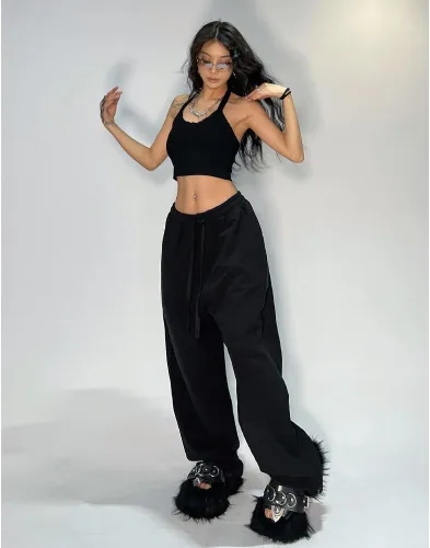 Vista 8 de Pantalones deportivos de pierna ancha para mujer, pantalones holgados Y2k de pierna recta con bolsillos, pantalones Y2K de tiro bajo