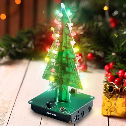 Vista 3 de Adeept Colorido árbol de Navidad 3D LED DIY Kits, 7 colores flash RGB circuito LED electrónico montar kits divertidos, proyecto STEM placa PCB