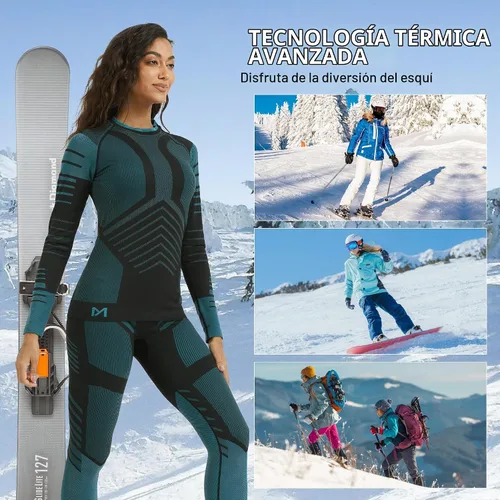 Vista 5 de MEETWEE Ropa interior térmica para mujer, conjunto de compresión de capa base cálida para invierno, forro polar, pantalones largos para correr
