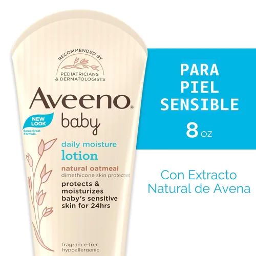 Vista 2 de Aveeno Baby Loción corporal hidratante diaria para pieles sensibles, loción hidratante hipoalergénica para bebés con avena nutritiva para hidratar