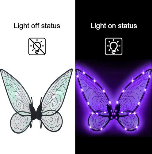 Vista 2 de quescu Alas de hadas iluminadas para adultos, alas de mariposa LED para niñas y mujeres, disfraz de Halloween, regalos para niños