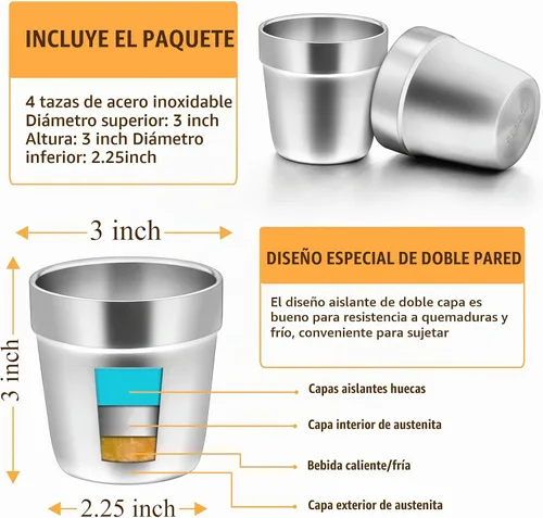 Vista 2 de HaWare Vasos de acero inoxidable para niños pequeños, 6 onzas, 4 paquetes