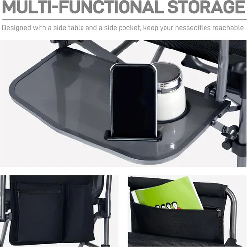 Vista 7 de EVER ADVANCED Silla de directores de camping con mesa auxiliar, plegable portátil con tamaño compacto, diseño transpirable y de secado rápido, silla