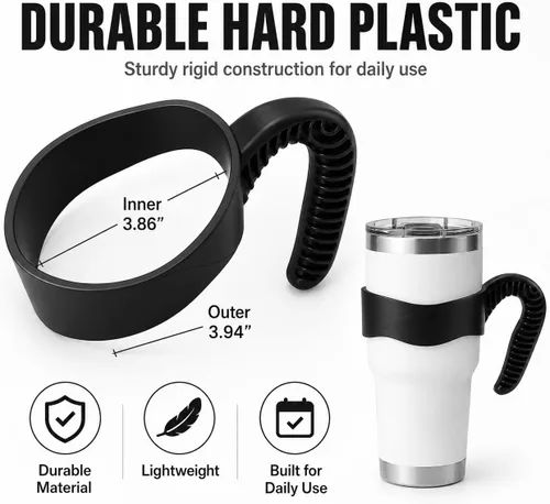 Vista 4 de Hyturtle 1 Pieza Mango Elegante y Funcional Negro para Vasos de 30 onzas - Compatible con Vasos YETI de 30 OZ - Agarre Seguro, Ligero, Apto