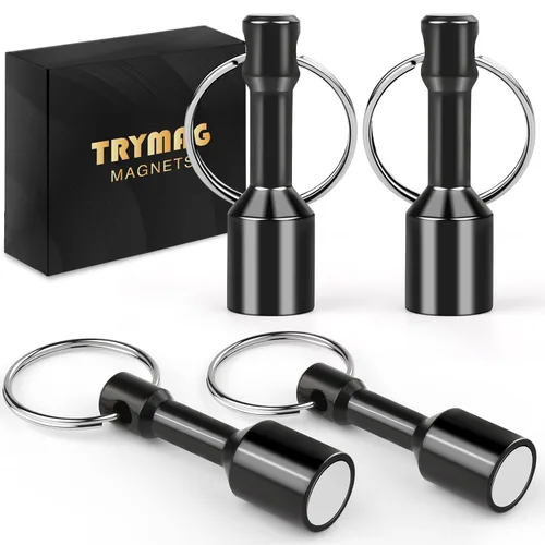Vista 12 de TRYMAG N52 - Imanes de Llavero para Probar Latón, Paquete de 2 Llaveros de Bolsillo de Neodimio Negro para Bolso con Fuerte Magnético de Tierras