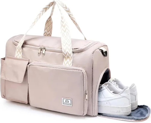 Vista 351 de Pequeña bolsa de gimnasio para mujer, bolsa de viaje con compartimento para zapatos