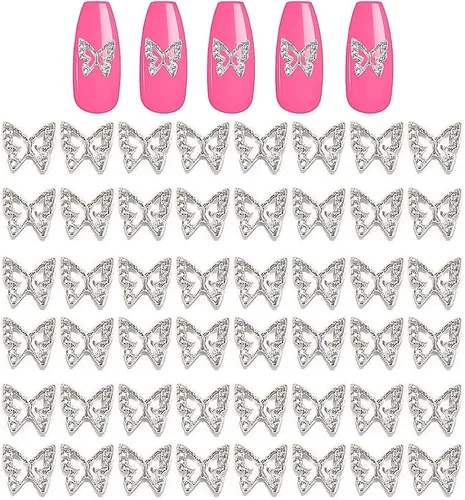 Vista 7 de 124 dijes de mariposa para uñas, oro y plata, dijes de mariposa 3D para diseño de uñas
