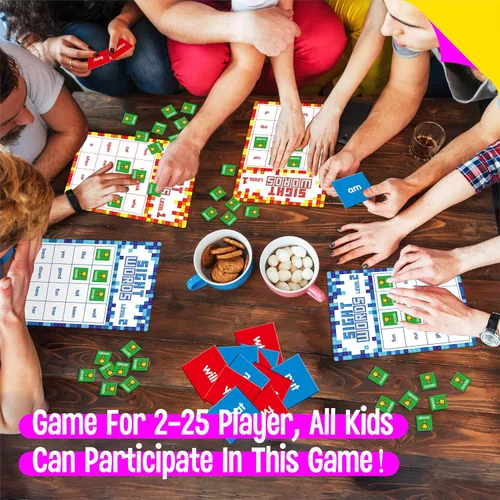 Vista 5 de Juego de Bingo de Palabras de Reconocimiento Visual, 144 Palabras de Reconocimiento Visual Aprende a Leer Nivel 1 y Nivel 2 Juego de Mesa de Bingo