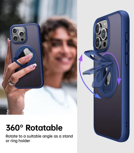 Vista 3 de Meifigno MagicRing Series - Funda diseñada para iPhone 15 Pro, soporte y soporte de anillo giratorio de 360°, compatible con MagSafe, protección
