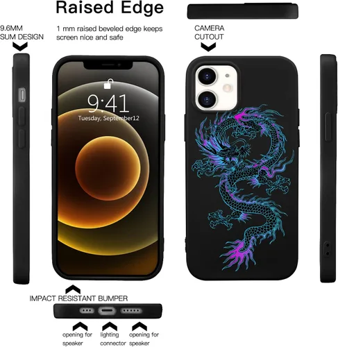 Vista 5 de Funda con estampado de dragón para iPhone 7/8 Plus, silicona líquida negra fresca para niñas y niños, funda de goma de gel suave de moda de cuerpo