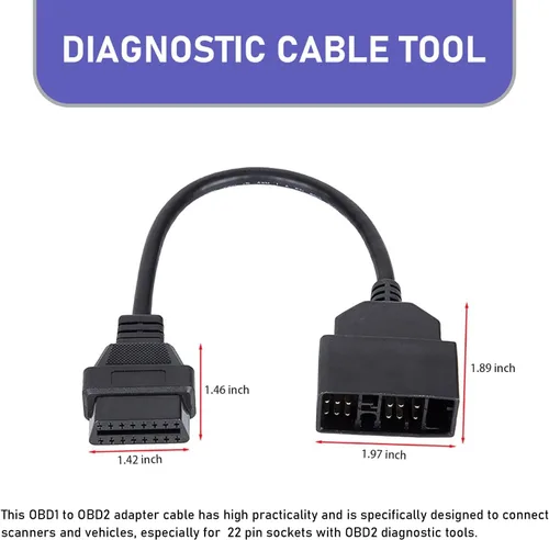 Vista 2 de Cable OBD2 de 22 pines OBD1 a 16 pines, adaptador de conversión funciona con herramientas de escáner OBD2, arnés de diagnóstico flexible