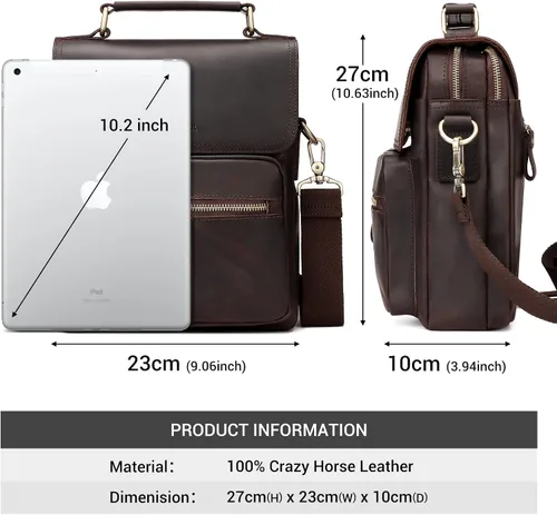 Vista 5 de HUMERPAUL Leather Messenger Bag for Men, Shoulder Crossbody Bag with Adjustable Straps for Work Business