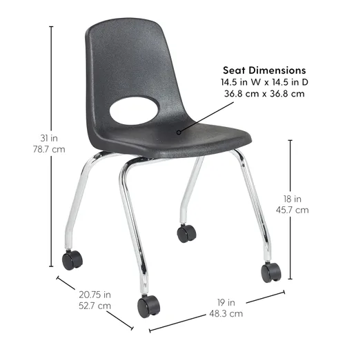 Vista 3 de FDP - Silla escolar móvil de 18 pulgadas con ruedas para niños, adolescentes y adultos, asiento ergonómico para aprendizaje en casa, aula u oficina