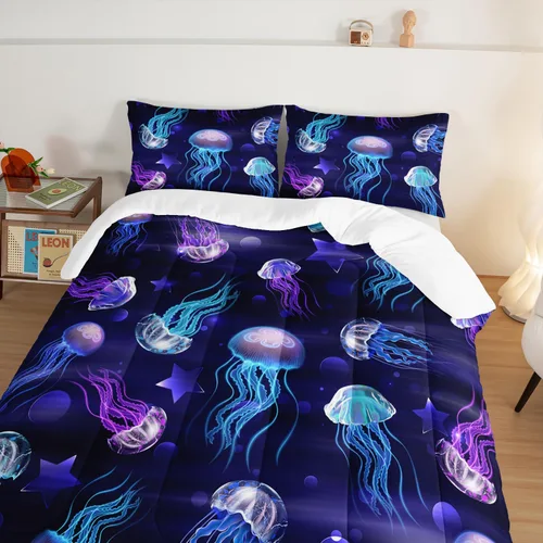Vista 30 de HOSIMA Juego de edredón de decoración gótica, patrón de calaveras de polilla de la muerte, juego de cama de Halloween tamaño Queen para decoración