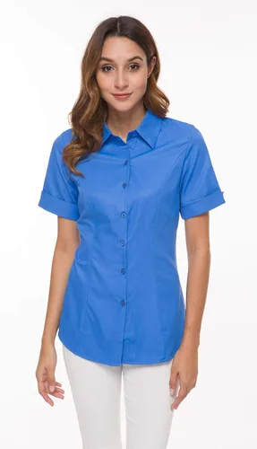 Vista 6 de Blusa básica de algodón simple y elástica con botones para mujer