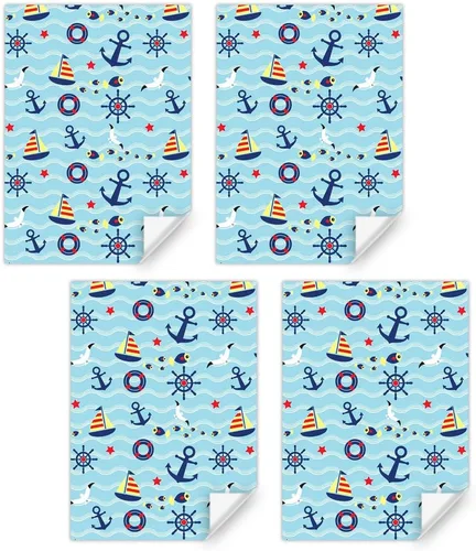 Vista 4 de Navegación náutica cuerda de ancla de pesca gaviota diseño de barco azul mar océano especial regalo regalo hoja plana plana