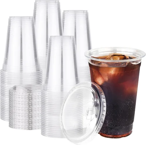 Vista 8 de Vasos de plástico con tapas de 16 onzas, paquete de 100 tazas de café helado desechables transparentes con tapas para sorber sin pajilla, taza