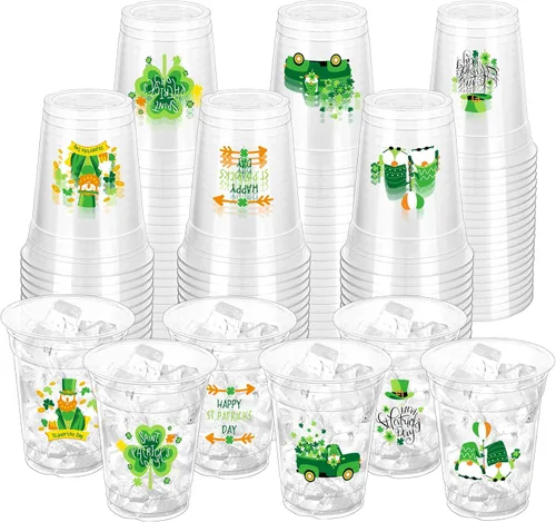 Vista 8 de 100 vasos de plástico con diseño de conejo de Pascua, vasos desechables transparentes de 12 onzas para Pascua, primavera, fiestas de cumpleaños