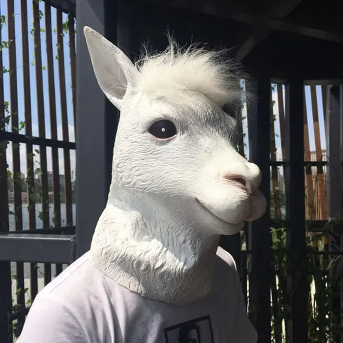 Vista 4 de Disfraz de máscara de cabeza de alpaca de caballo animal de Halloween