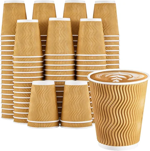 Vista 13 de Clawsoff - Paquete de 90 tazas de café de papel desechables de 16 onzas Marrón