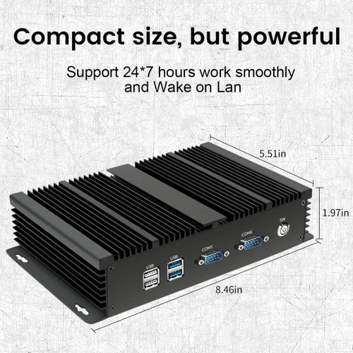 Vista 8 de Mini PC industrial, computadora de escritorio sin ventilador Celeron 2955U 1.4GHz, Windows 10 Pro, 8 GB de RAM, 128 GB SSD, 2xNIC, 6 x COM RS232, 4