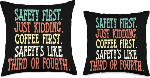Vista 3 de Remember Safety First Just Kidding Safety Just Kidding Coffee First - Almohada decorativa con refranes divertidos, 16 x 16 pulgadas, multicolor