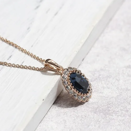 Vista 6 de Collar con colgante de cristal de Swarovski en forma ovalada, joyería de moda para mujer, Cristal, cristal