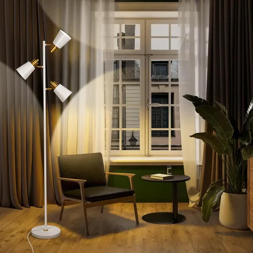 Vista 3 de Lámpara de pie estilo árbol para sala de estar, lámpara de pie industrial de 3 luces con 3 bombillas LED, cabezas giratorias ajustables, lámpara