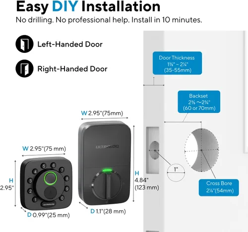 Vista 9 de ULTRALOQ Bolt SE Wi-Fi Smart Lock, materia sobre hilo, acceso remoto a la Negro