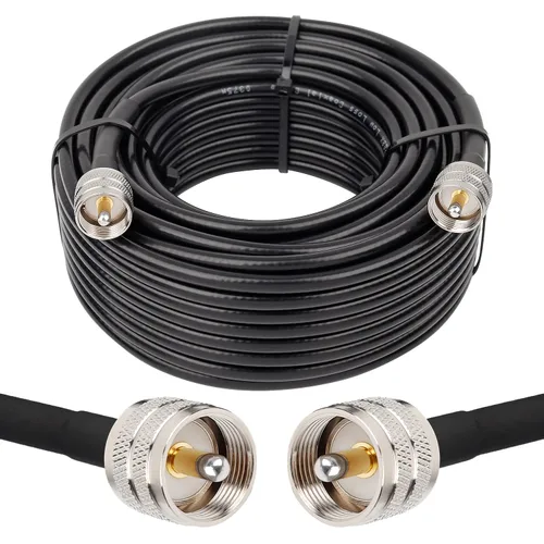 Vista 17 de MOOKEERF RG8x Cable de puente 1 pie, paquete de 2 PL259 Cable coaxial CB de puente 50 Ohm, extensión de antena CB de baja pérdida UHF PL259 macho a