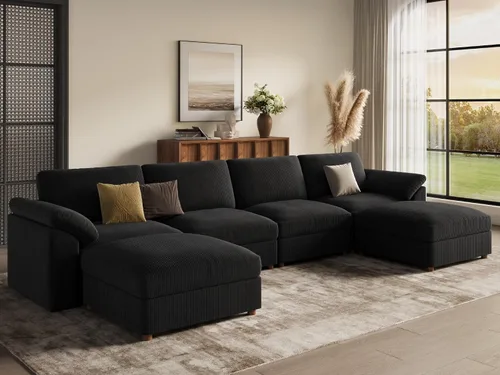 Vista 119 de EASE MOOSE Sofá modular verde seccional de gran tamaño en forma de L Pana verde