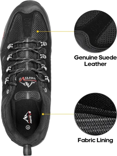 Vista 5 de NORTIV 8 Zapatos de senderismo impermeables para hombre, zapatos de senderismo de cuero para exteriores, senderismo, camping, caminata