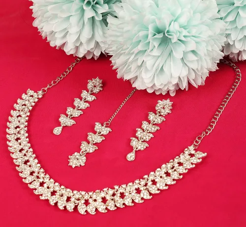 Vista 9 de Touchstone Conjunto de joyas indias para mujer, collar de boda, collar de oro, gargantilla de bollywood, aretes de diamantes de imitación, disfraz