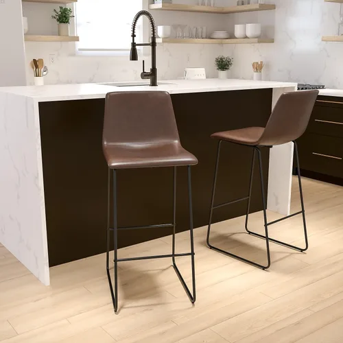 Vista 2 de Flash Furniture Reagan - Taburetes de bar LeatherSoft de 30 pulgadas con reposapiés, taburetes de barra de estilo moderno de mediados de siglo