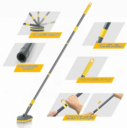 Vista 5 de Cepillo de ducha con mango largo para limpieza, cepillo de ducha extensible 3 en 1 de 56 pulgadas, accesorio intercambiable para limpiar la pared
