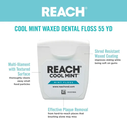 Vista 5 de REACH Hilo dental, menta fresca 55 yardas (paquete de 4)