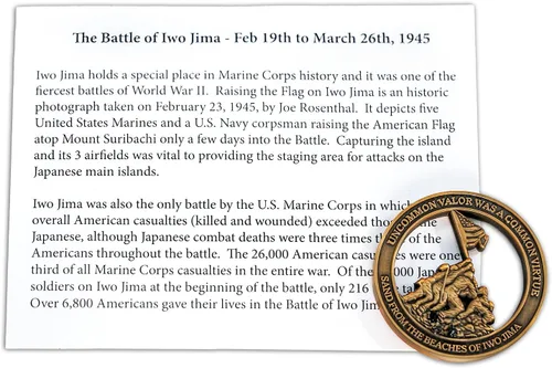 Vista 6 de Moneda de desafío USMC del Cuerpo de Marines Iwo Jima con arenas reales de Iwo Jima - Regalos del Cuerpo de Marines Negocio propiedad