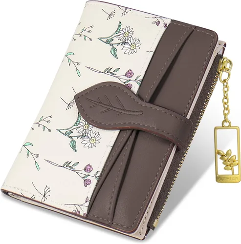 Vista 9 de Carteras para mujer - Bloqueo RFID - Pequeña billetera con flores, cuero PU suave, plegable, bolsillo con cremallera para monedas, tarjetero