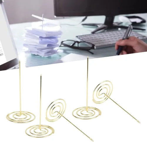 Vista 5 de Soporte para recibos, 5 unidades, soporte de recibos de escritorio, pico de billetes, tenedor de comprobación, husillo de comprobación, recibos