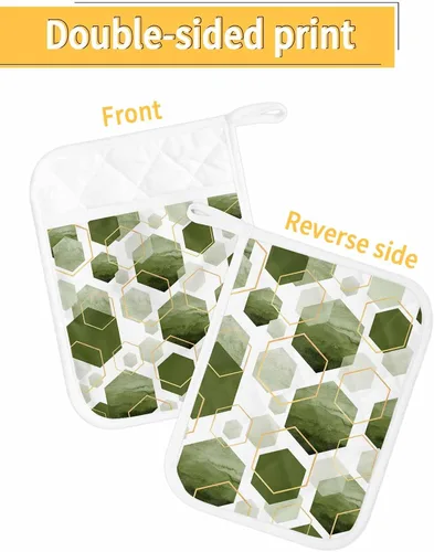 Vista 2 de Sage Green 5Pcs Pot Holders for Kitchen,Non Slip & Heat Insulation Terry Cloth Potholder Set with Pocket,Thick Hot Pad Oven Mitts Trivet Coaster for