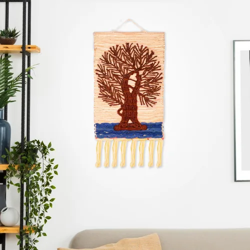 Vista 2 de Tarini Gallery Tapiz tejido a mano de yute para colgar en la pared, arte para ver el hogar, paisaje natural para decoración de oficina en casa