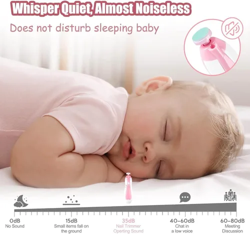 Vista 7 de Qunlions life Lima de uñas para bebé con luz, kit de cortaúñas eléctrico seguro para bebés recién nacidos y niños pequeños dedos de los pies y uñas