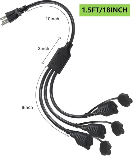 Vista 6 de Cable de extensión de alimentación para exteriores de 18 pulgadas, divisor de 3 vías, cable de alimentación de 1 a 3 salidas divisores, cable