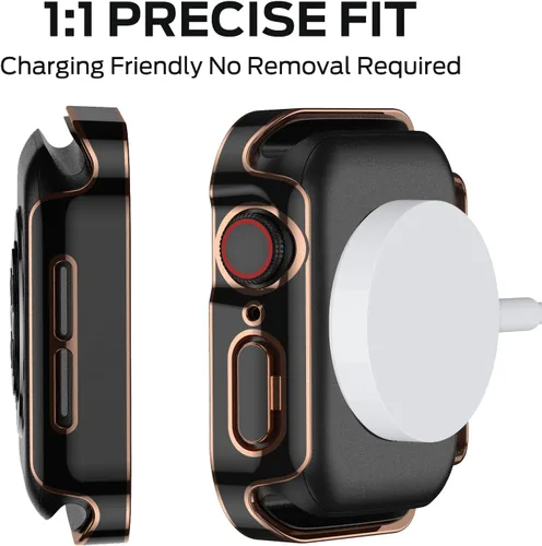Vista 4 de Pack de 3 fundas impermeables para Apple Watch Series 6 5 4 SE 40 mm, cubierta rígida de PC con borde recto y protector de pantalla de vidrio