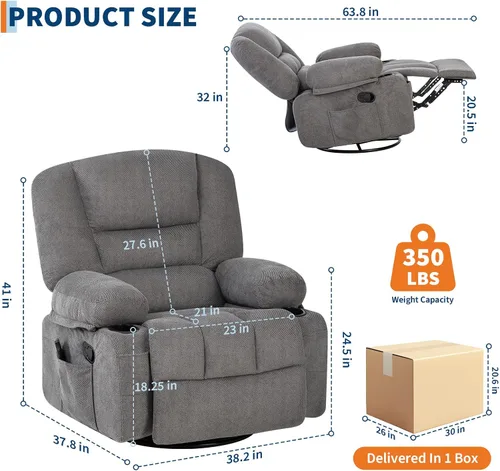 Vista 2 de Silla reclinable mecedora, silla mecedora giratoria para adultos Gris