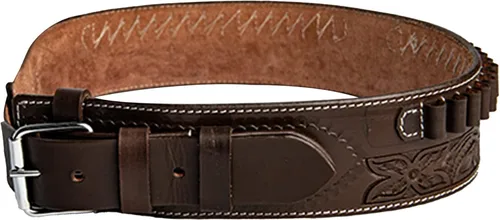 Vista 5 de Hulara Full Grain Buff Leather .44/45 Ammo Belt 45 Colt Cartridge Belt for Men Bandolier Marrón