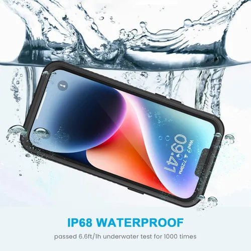Vista 2 de Lanhiem Funda para iPhone 14, impermeable IP68 a prueba de polvo con protector de pantalla integrado, resistente a prueba de golpes de cuerpo Negro