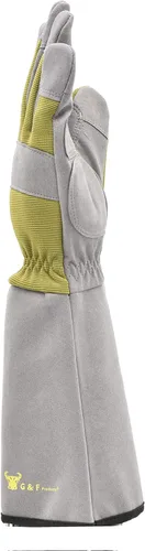 Vista 5 de G & F Products Florist Pro - Guantes de jardinería de rosa, palma de cuero sintético, protección contra espinas, manga larga