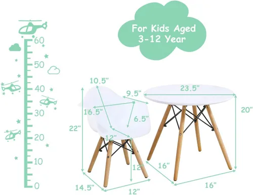Vista 6 de Costzon Juego de mesa y silla para niños, juego de mesa de estilo moderno de mediados de siglo con sillones para niños pequeños, juego de mesa