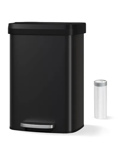 Vista 7 de Garvee Basurero de metal de 13 galones / 50 L con tapa, bote de basura grande para cocina, cubo de basura de metal a prueba de óxido con pedal